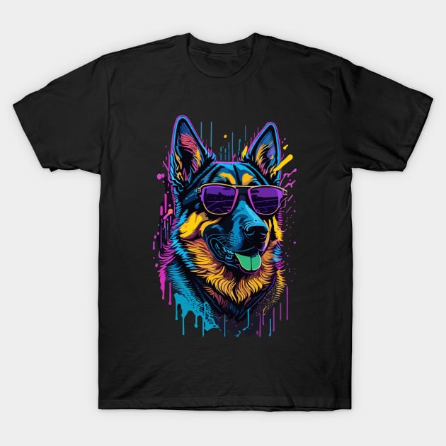 German Shepherd Dog with Sunglasses T-Shirt by ReaBelle